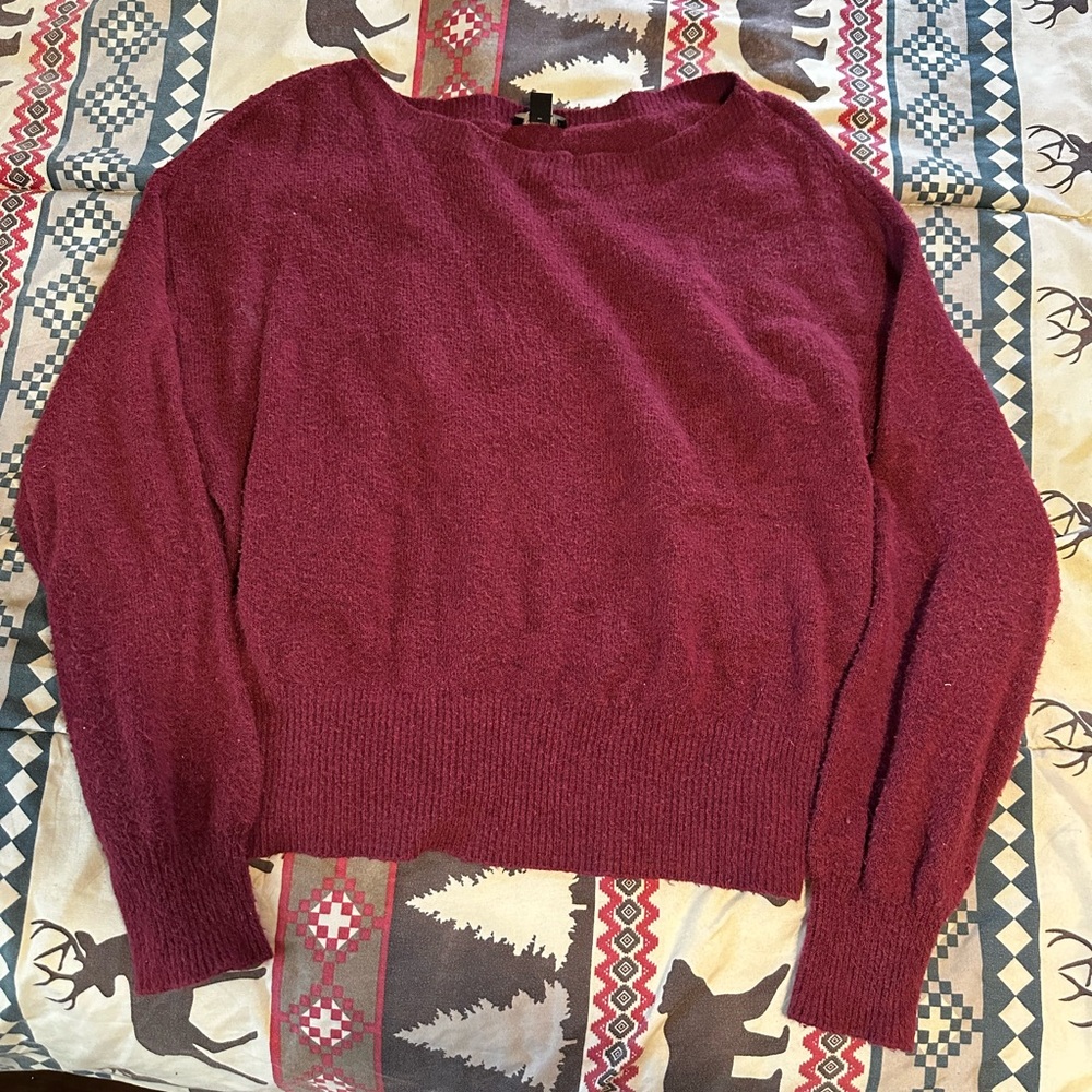 Ann Taylor Factory Burgundy Off-the-Shoulder Sweater